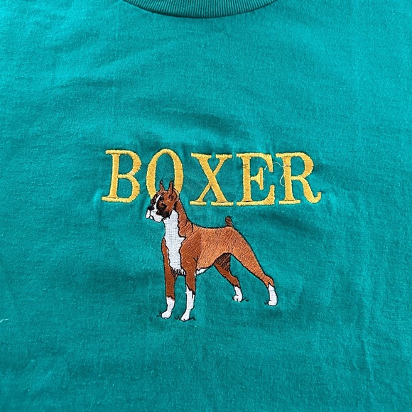 Vintage 90s Boxer Dog Mastiff German Tee Teal Embroidered Animal Pet Own… - Picture 7 of 11
